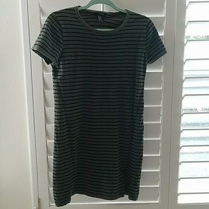 Olive green and black striped dress